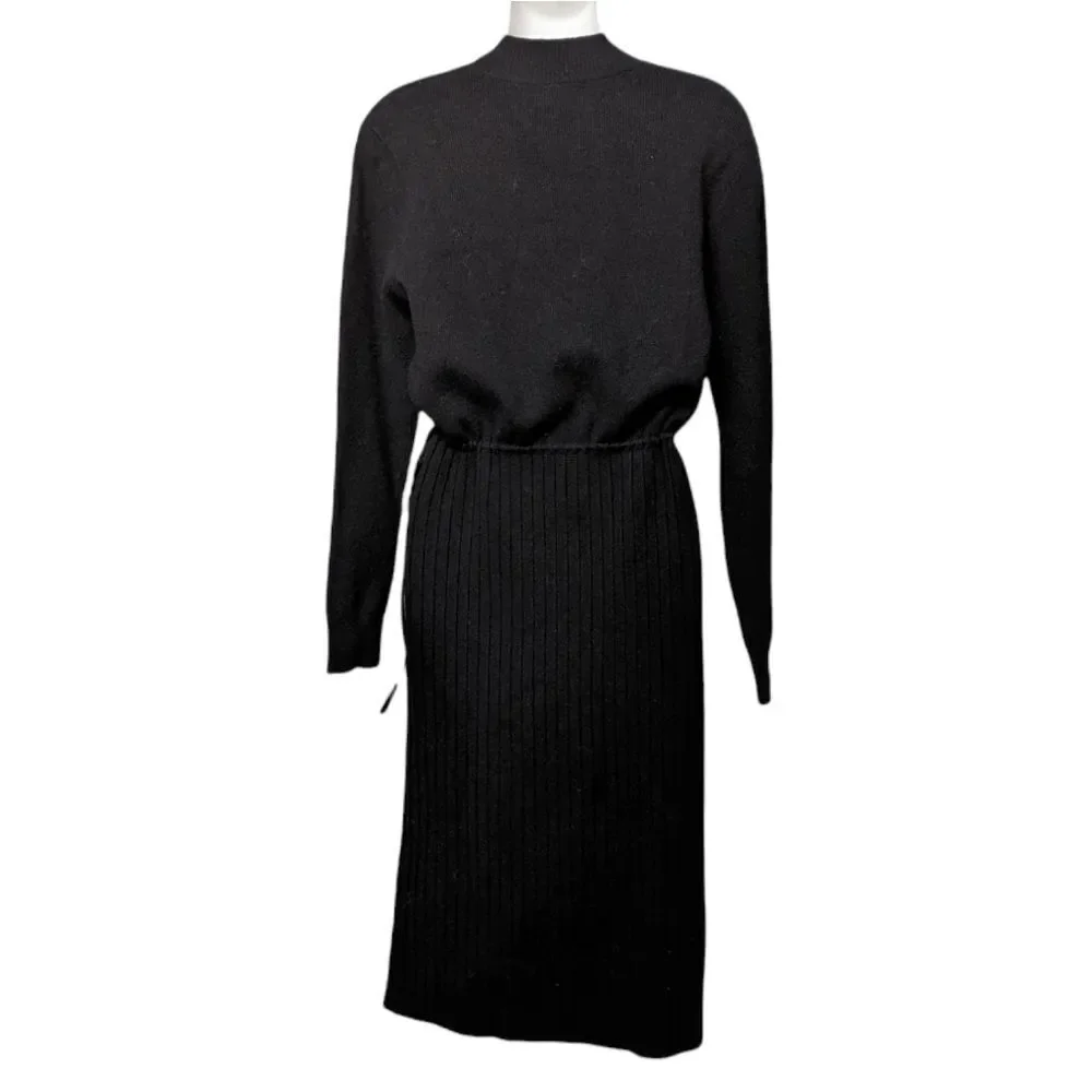 MILK Thick Knit Ribbed Mock Neck Minimalist Midi Dress M